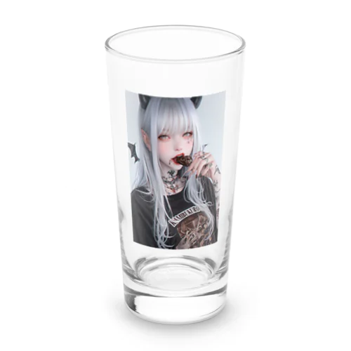 チョコを咥える悪魔美女 Long Sized Water Glass