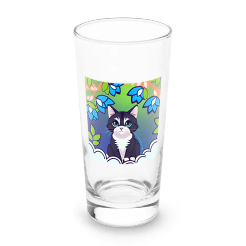 flowers and black cat Long Sized Water Glass