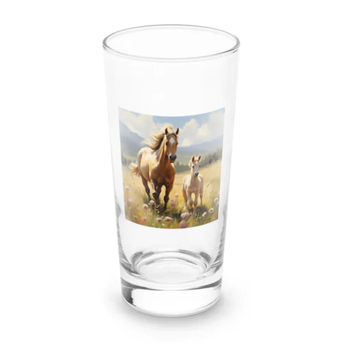 草原で遊ぶ馬の親子　Dream   2047 Long Sized Water Glass