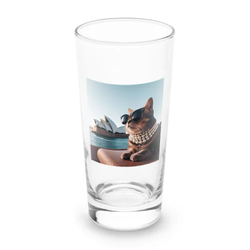 パールネックレス大好きなカッコいいねこがシドニーオペラハウス前にて Long Sized Water Glass