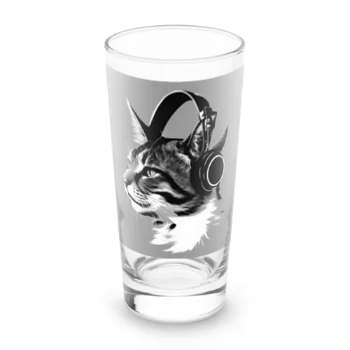 ヘッドホンをした猫 Long Sized Water Glass