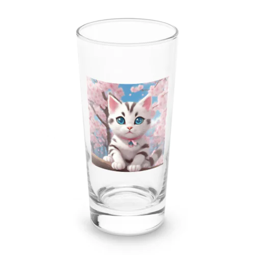 春と桜と虎縞白猫 Long Sized Water Glass
