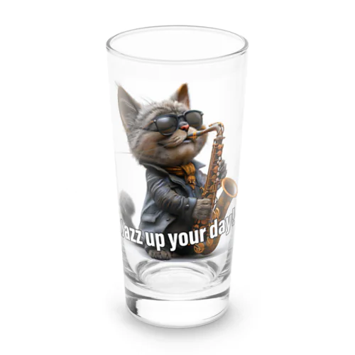 クールな猫がサックスを奏でる Long Sized Water Glass