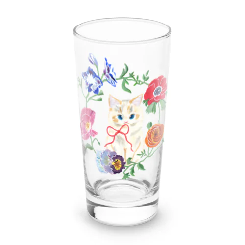 Spring flower&Cat Long Sized Water Glass