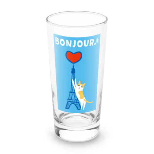 デザインにゃんこシリーズ　パリのエッフェル塔でツメ研ぎする白茶ねこ ロンググラス
