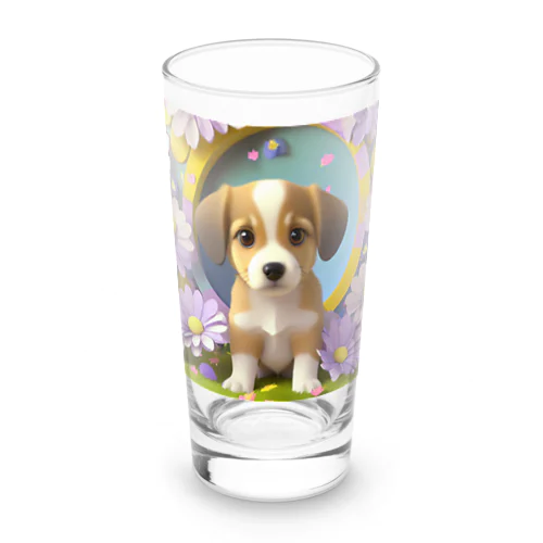 陽気な子犬と春の花々 Long Sized Water Glass