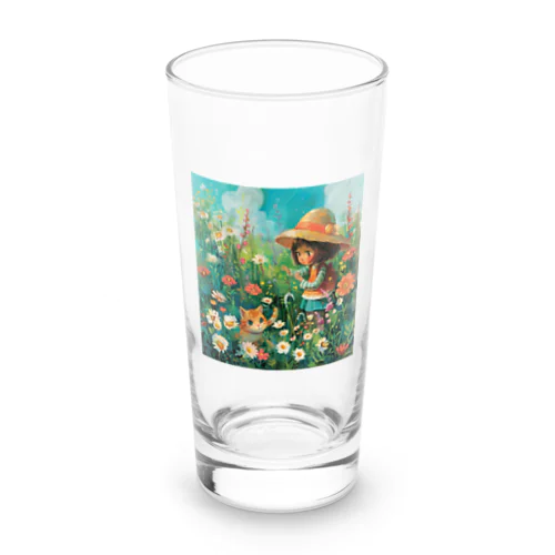 お花畑に囲まれる猫ちゃんと私 アメジスト 2846 Long Sized Water Glass