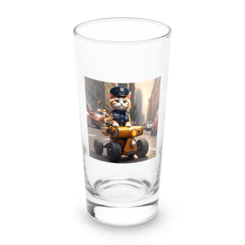 ミニパトで交通整理をする猫 Long Sized Water Glass