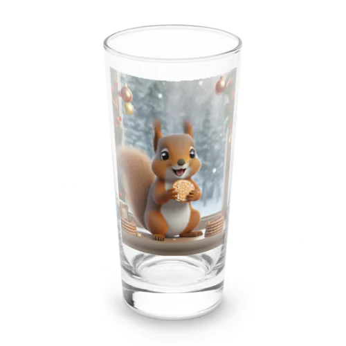 窓辺でクッキーを食べるリス Long Sized Water Glass