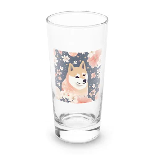 日本画風、柴犬と桜２-Japanese-style painting of a Shiba Inu with cherry blossoms 2 ロンググラス