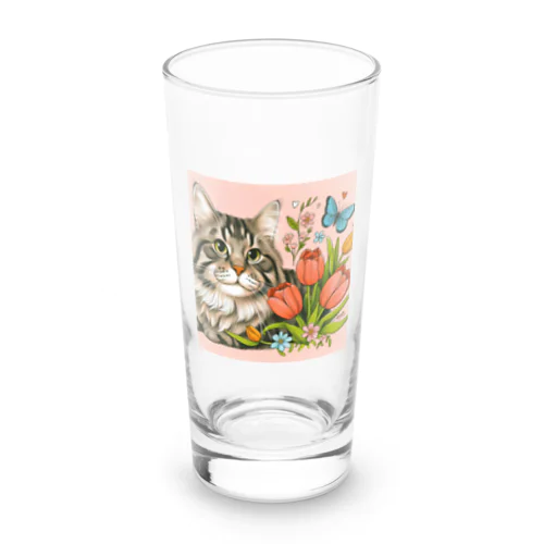 猫とチューリップ Long Sized Water Glass