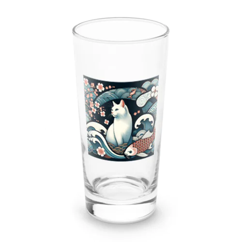和紋様 x 猫　鯉と桜と波 Long Sized Water Glass