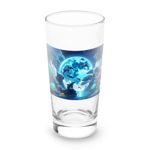 月を見る猫イルカと共に Long Sized Water Glass