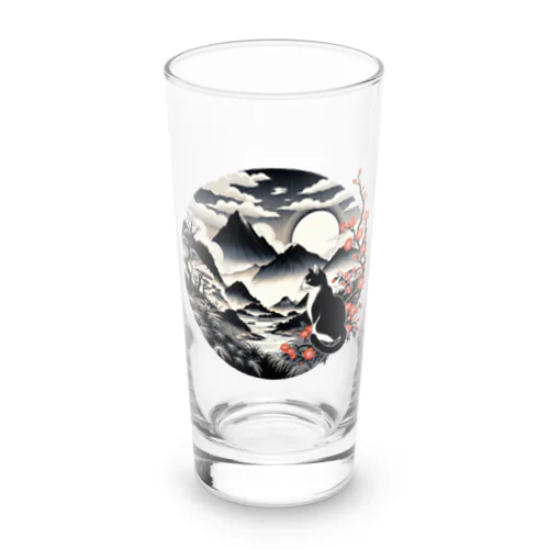 猫LOVE items 白黒猫　水墨画梅 Long Sized Water Glass