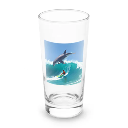 イルカと一緒にサーフィン Long Sized Water Glass