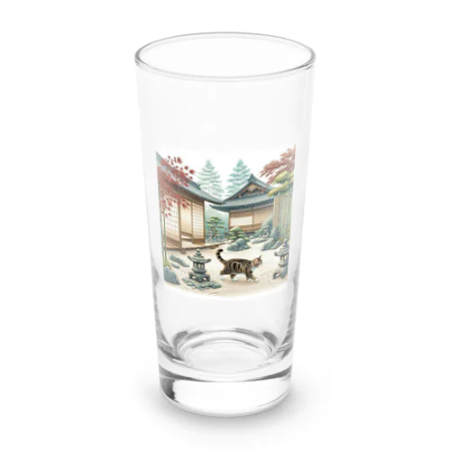 和紋様 x 猫　日本庭園を探索する猫 Long Sized Water Glass