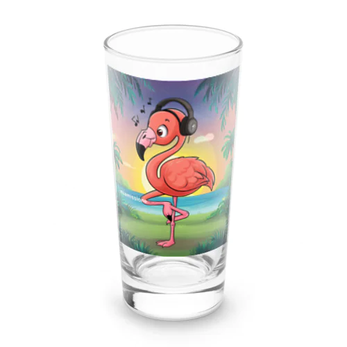 miamissione オリジナル - ヘッドセットでノリノリの夢見るフラミンゴ - Long Sized Water Glass