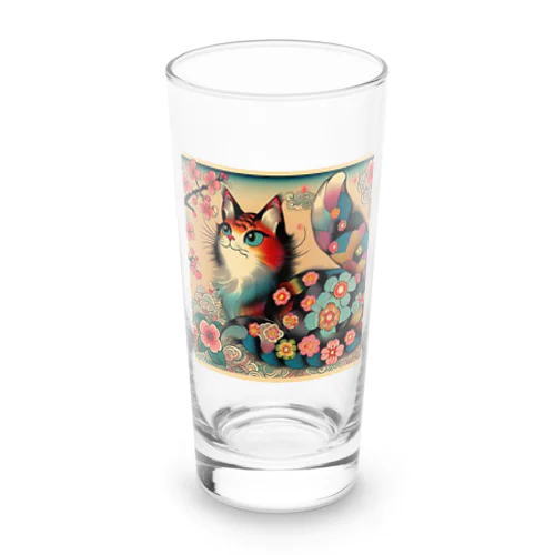 浮世絵風　カラフル猫「Ukiyo-e-style Colorful Cat」「浮世绘风格的多彩猫」 Long Sized Water Glass