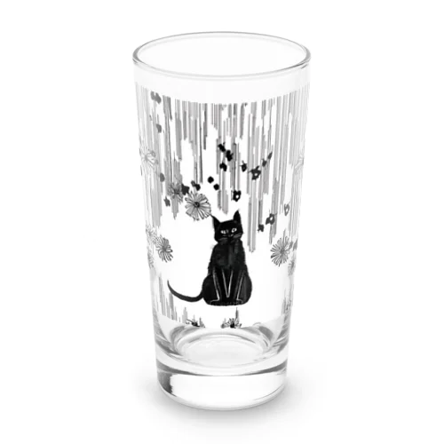 黒猫　大正ロマン　モノクロ　絵画 Long Sized Water Glass