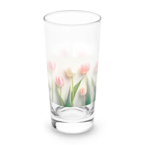 ピンクと白のチューリップ Long Sized Water Glass