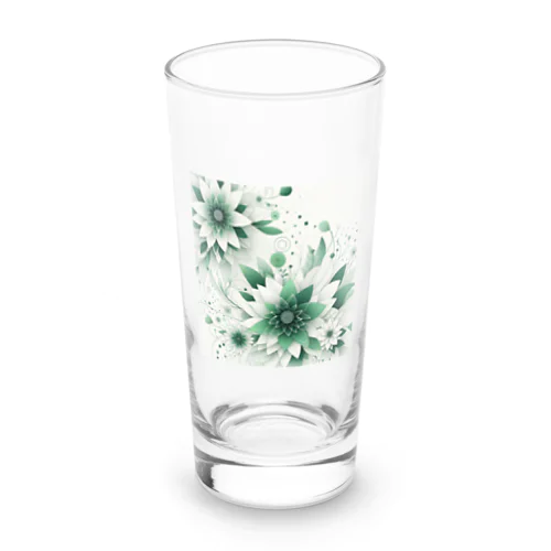 数学的なデザインを持つ緑と白の花 Long Sized Water Glass