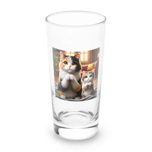 三毛猫親子のお願い Long Sized Water Glass