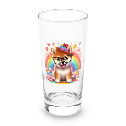 メガネをかけて笑顔が似合う　わんちゃん Long Sized Water Glass