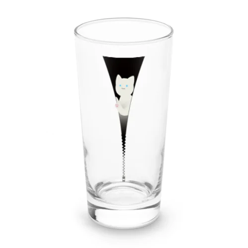 ファスナー猫　白猫 Long Sized Water Glass