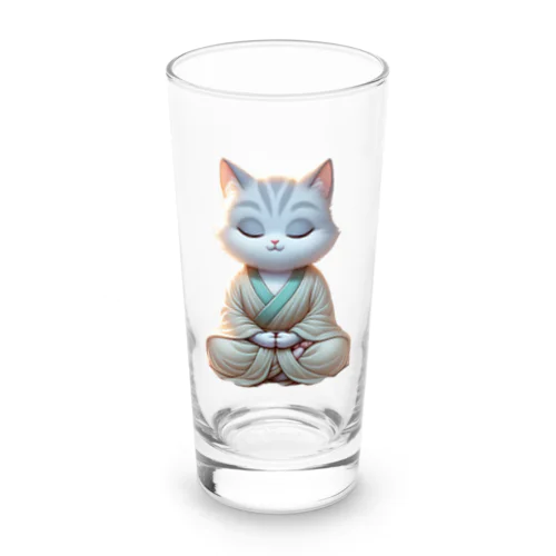 瞑想している猫菩薩 Long Sized Water Glass