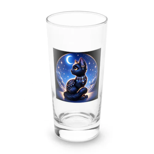 三日月の煌びやかな黒猫 Long Sized Water Glass