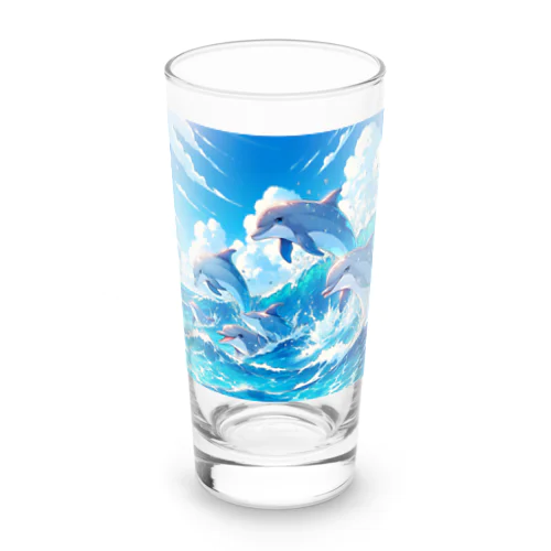 海で遊ぶイルカたちの楽しい風景 Long Sized Water Glass