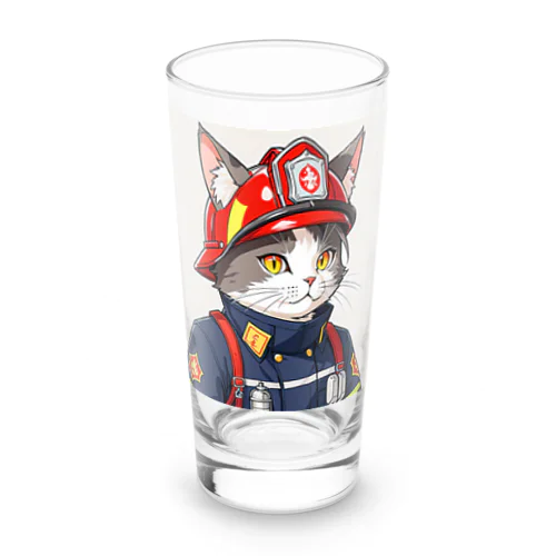 働く猫：消防士 Long Sized Water Glass