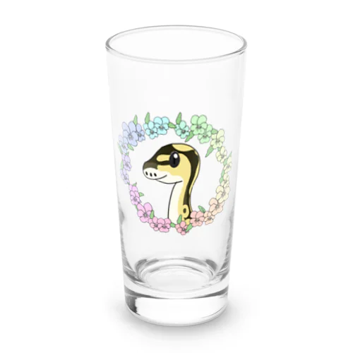 蛇のぷにちゃん、花に囲まれるグラス Long Sized Water Glass