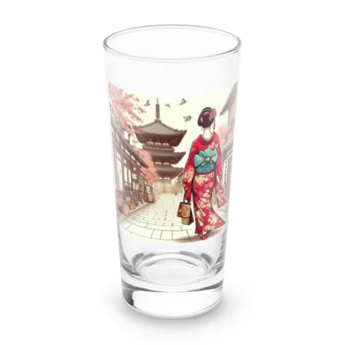 京都を歩く着物美人イラスト Long Sized Water Glass