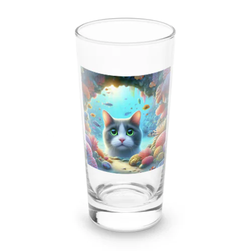 珊瑚に癒される猫 Long Sized Water Glass