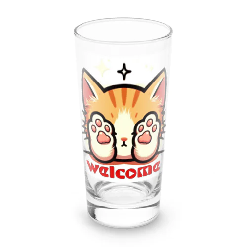 肉球で目隠し猫ちゃん Long Sized Water Glass