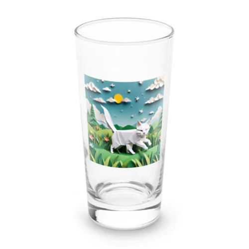 折り紙　草原を駆け回っている猫 Long Sized Water Glass