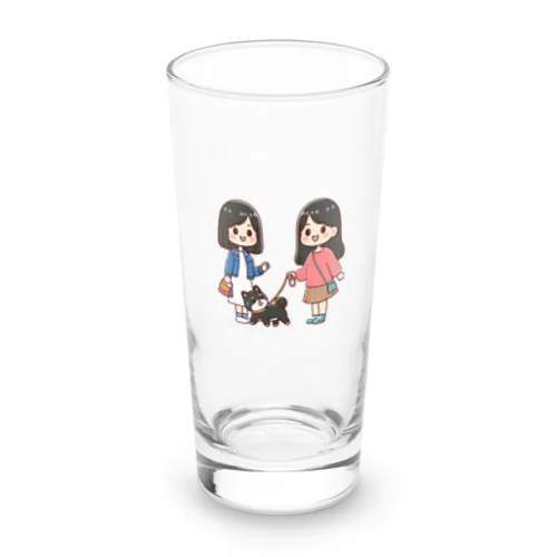 マメシバのつぶやき「ねぇ…散歩しようよ…」（セリフ入り）（濃色用） Long Sized Water Glass