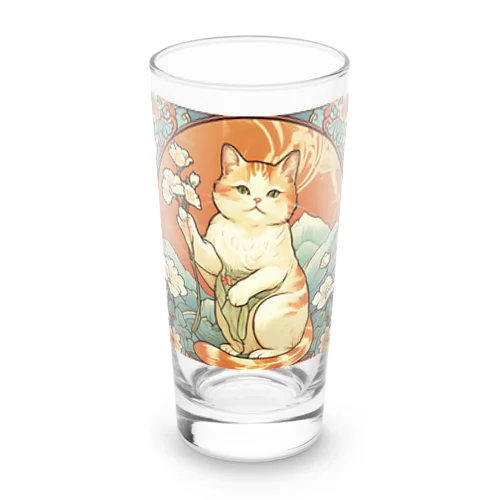 幸運を招いてない猫。花を持ってるだけよね Long Sized Water Glass