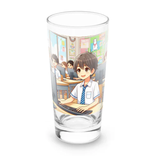 男の子　中学1年生　パソコン部 Long Sized Water Glass