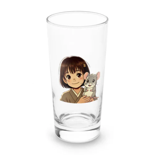 さくらと小さな子ネズミ - イラスト: さくらとタロウが一緒に微笑んでいる場面 Long Sized Water Glass