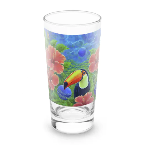 ハイビスカスの花とオニオオハシ Long Sized Water Glass