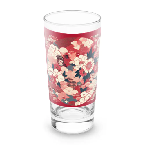 和風柄　桃赤色柄 Long Sized Water Glass