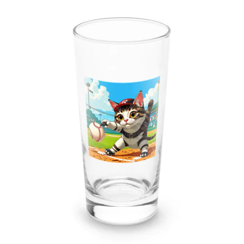 もうすぐ甲子園！野球の練習するニャンコ A Long Sized Water Glass