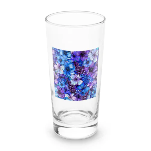 可愛い紫色と青色の花　イラスト Long Sized Water Glass