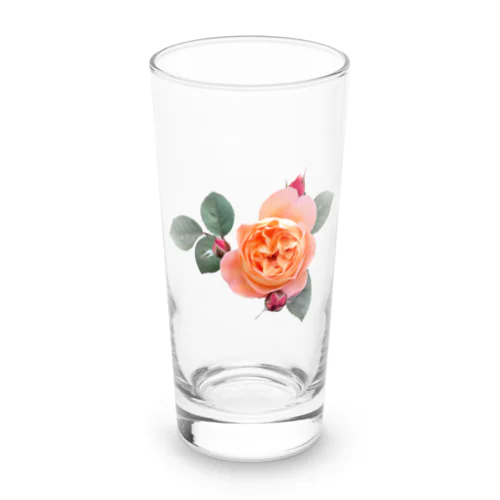 【ロマン】蕾と葉のついたオレンジピンクの薔薇 ロンググラス
