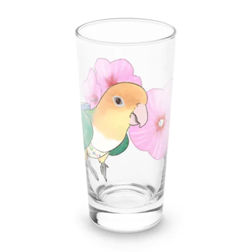 お花とシロハラインコちゃん【まめるりはことり】 Long Sized Water Glass