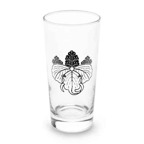動物家紋。H.T.（桐とゾウ）黒 Long Sized Water Glass