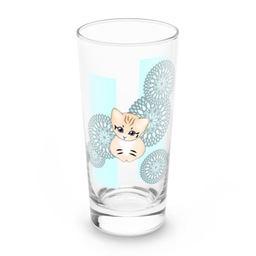 砂漠にいそうな猫さん(和柄/菊/水色) Long Sized Water Glass
