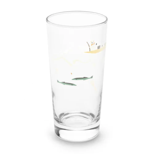 魚釣りをするおこじょくん Long Sized Water Glass